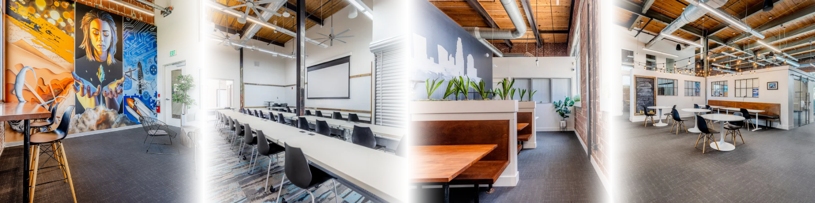 Decorative images of Alchemy CoWorking's coworking spaces